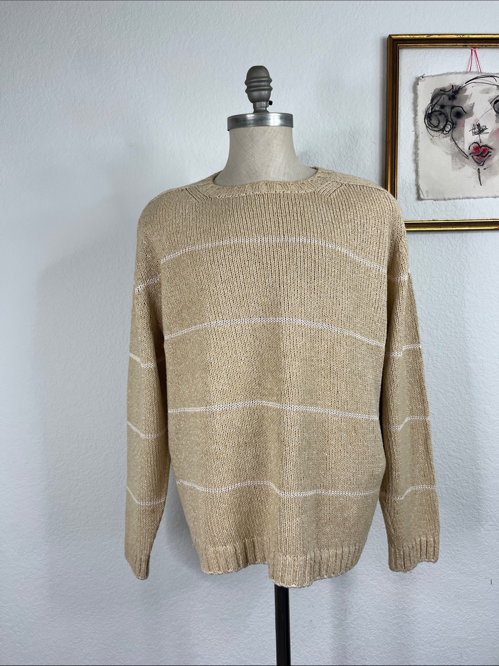 VTG Ferragamo Summer Stripe Long Sleeve Knit Crew Neck Sweater